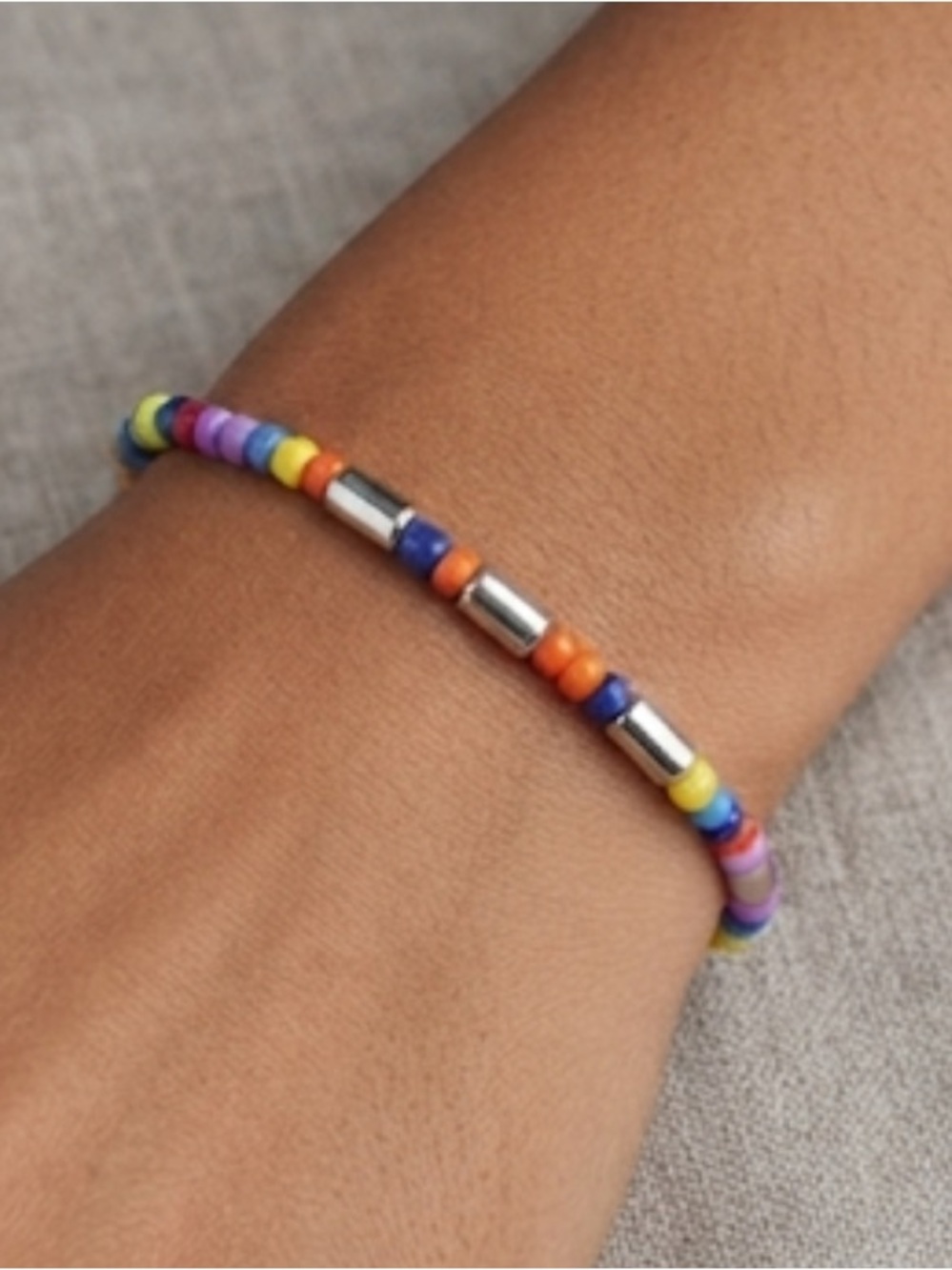 Multicolor Seed Bead Bracelet with Silver Accents - Women Jewelry